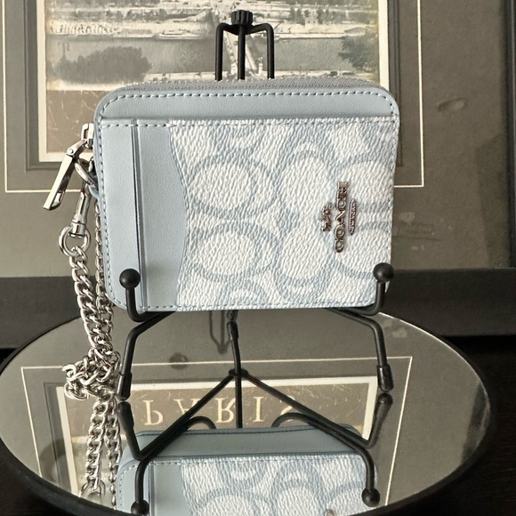 Coach Zip Card Case In Sketch Signature Canvas Ice Blue - Picture 3 of 11